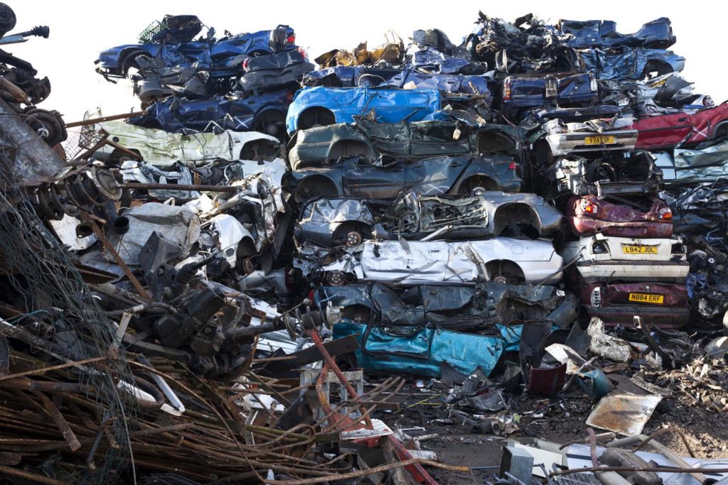 Scrap yard, piles of cars waiting to be scrapped. Williams Metal Recycling. Scrap Metall. Car Collections. Scrap Metal. Pewsey, Wiltshire.